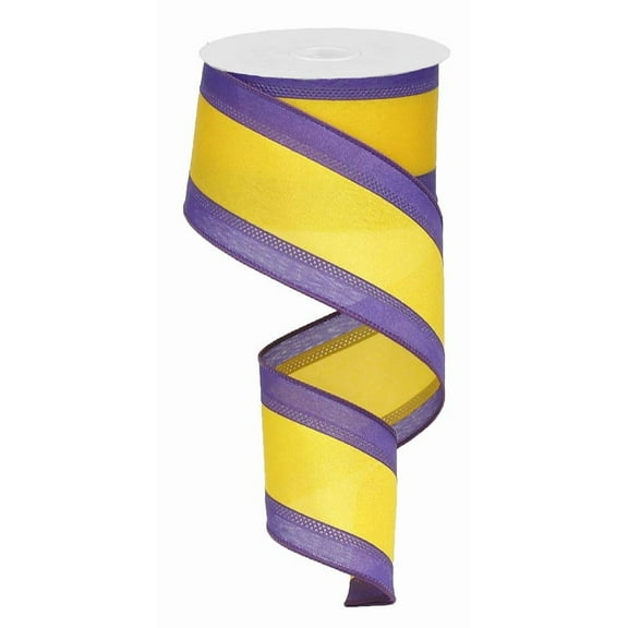 2.5" x 10yd Gold and Purple Satin Wired Edge Ribbon