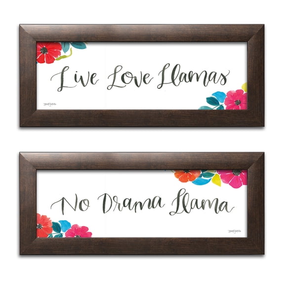 Gango Home Decor Contemporary La La Llama VIII & IX by Jenaya Jackson (Ready to Hang); Two 18x6in Brown Framed Prints