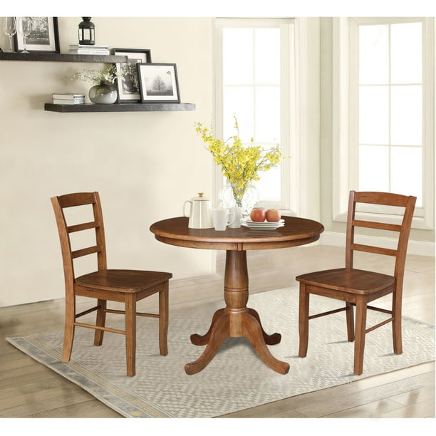 International Concepts 36 Round Top Pedestal Dining Table With 2 Madrid Ladder Back Chairs 3 Piece Set Com Pedestal Dining Table, Round Pedestal Dining Table Set For 2