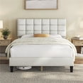 thumbnail image 2 of Yaheetech Upholstered Platform Bed with Square Tufted Headboard, Full, Beige, 2 of 8