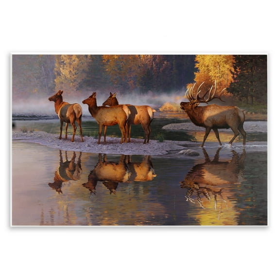Stupell Industries Distant Challenge Elk Family Landscape & Nature Painting Unframed Art Print Wall Art, 15 x 10