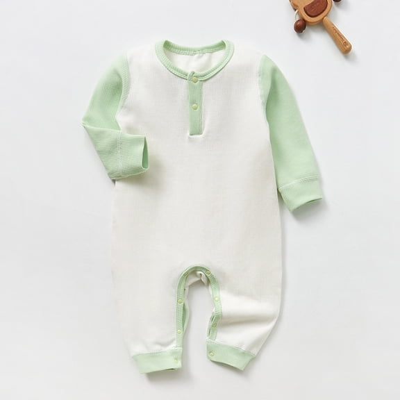 AUNVITO Unisex Babies 0-24M Cotton Striped Bodysuit Colorblock Long Sleeve Romper Soft Comfy Spring Fall Outfit