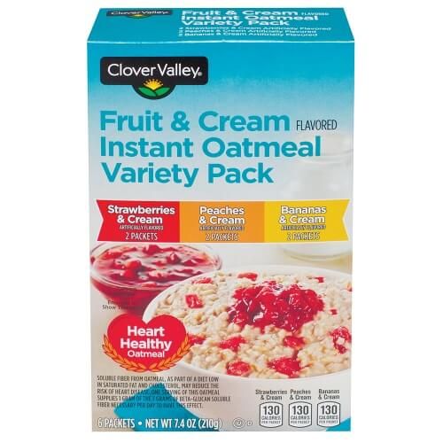 A Product of Clover Valley Instant Oatmeal, Fruit & Cream Variety Pack