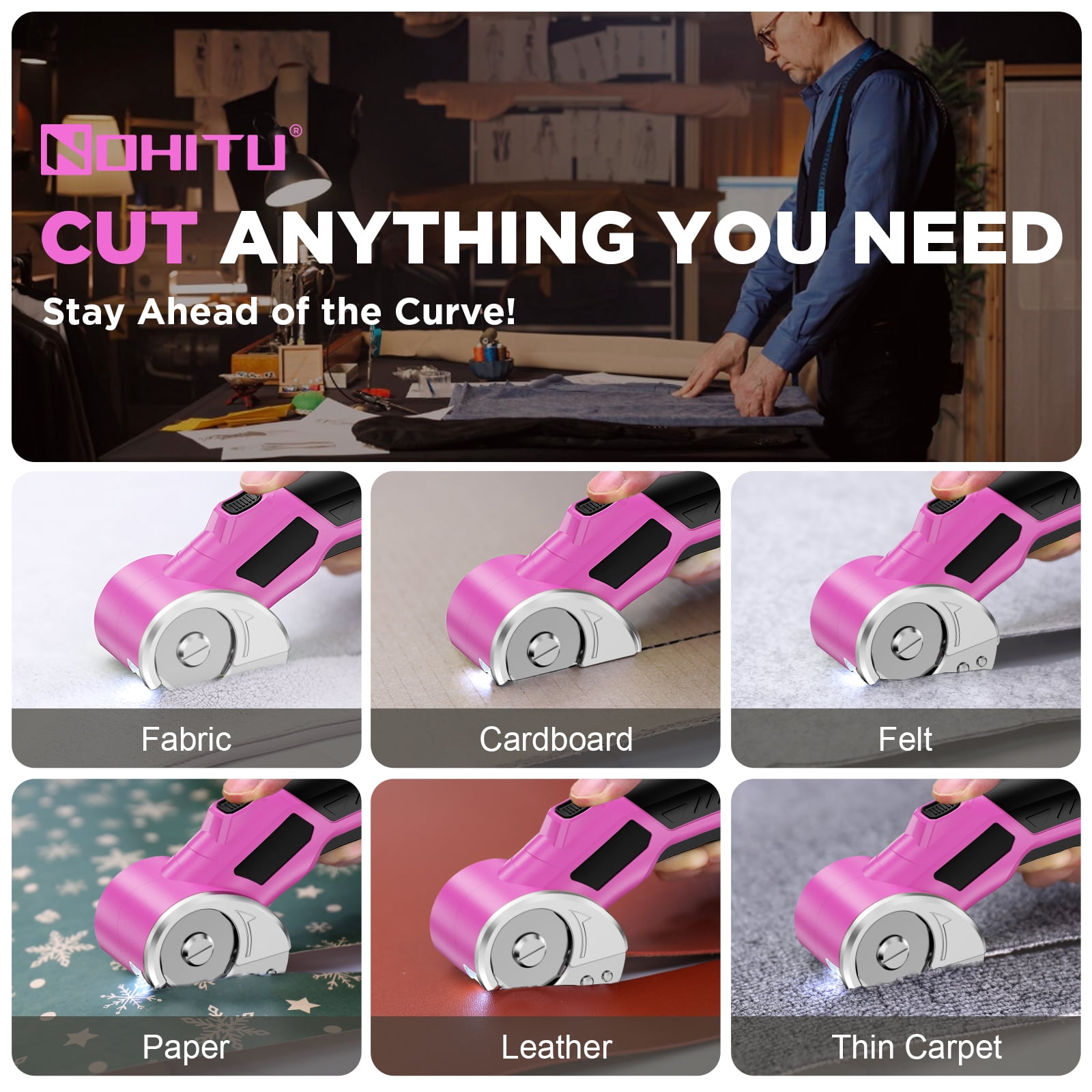 4V Cordless Electric Scissors, Rechargeable Cardboard Cutter with 2 Safety Blades & Storage Bag, Rotary Box Cutter for Fabric Leather Carpet Plastic