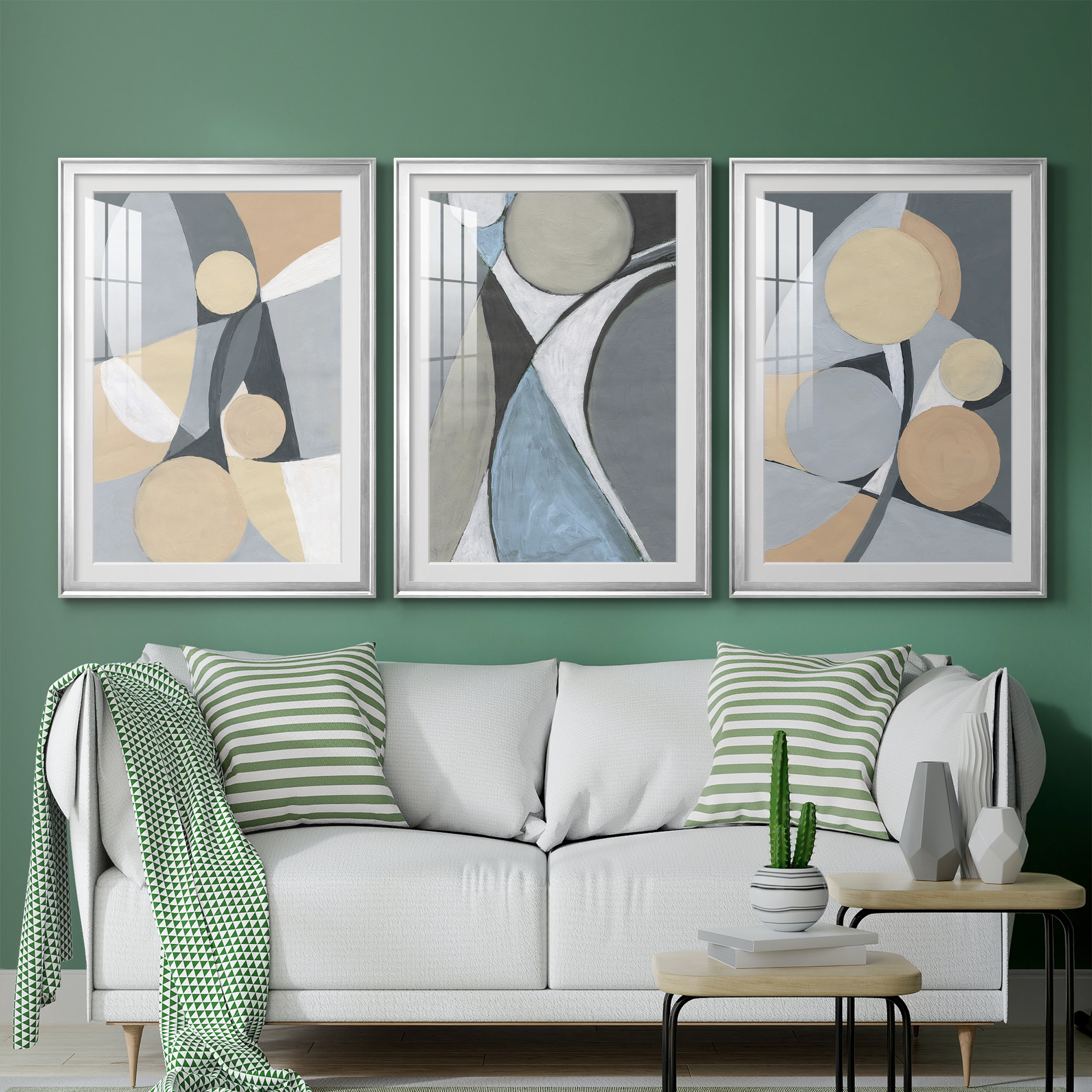 &nbsp;A Soft Jeweled Geometric II Premium Framed Prints Set of 3 - Ready to Hang - 26.5 x 36.5 Each - Silver Frame