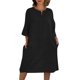 thumbnail image 1 of Gibobby Vestidos Casuales para Mujer Vestido retro de manga siete con cuello en V y botones de color sólido informal para mujer(Negro,M), 1 of 5
