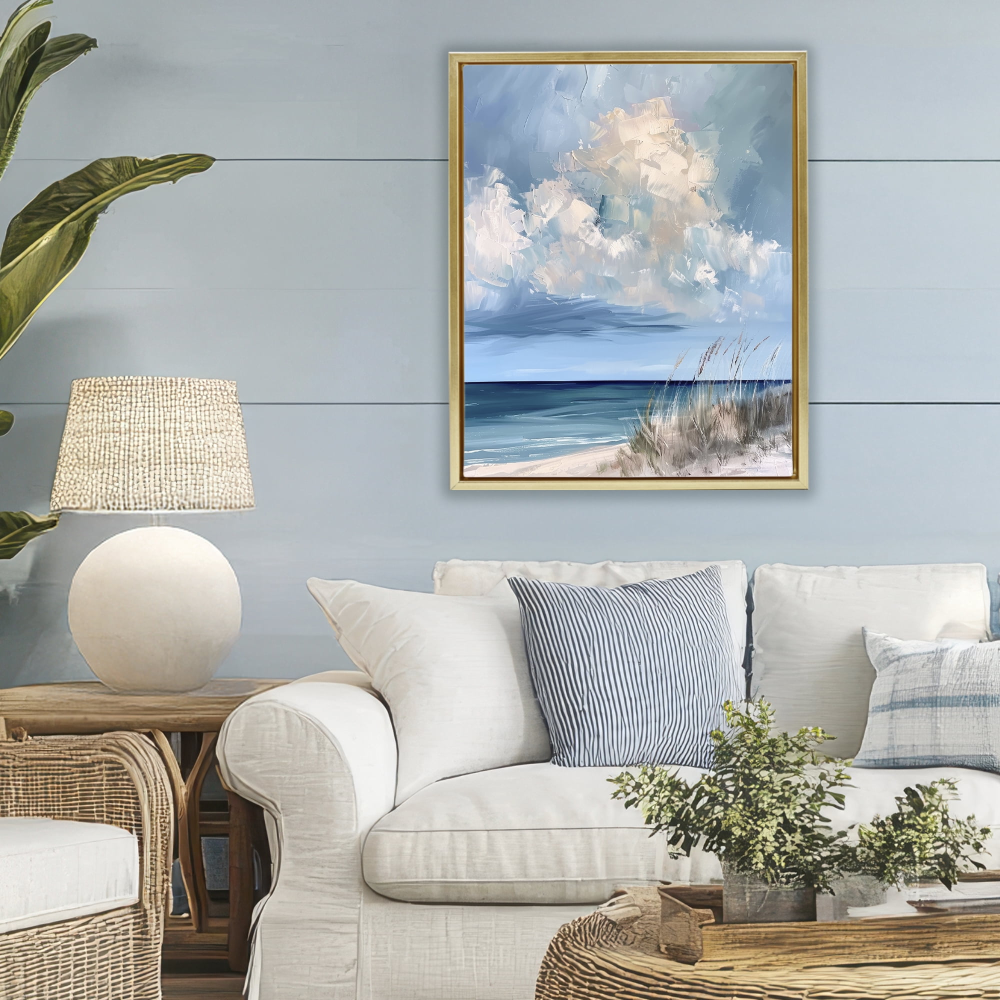 Stupell Industries A Storm Is Coming on Beach Gold Framed Floater Canvas Wall Art, design by Petal Prints Design
