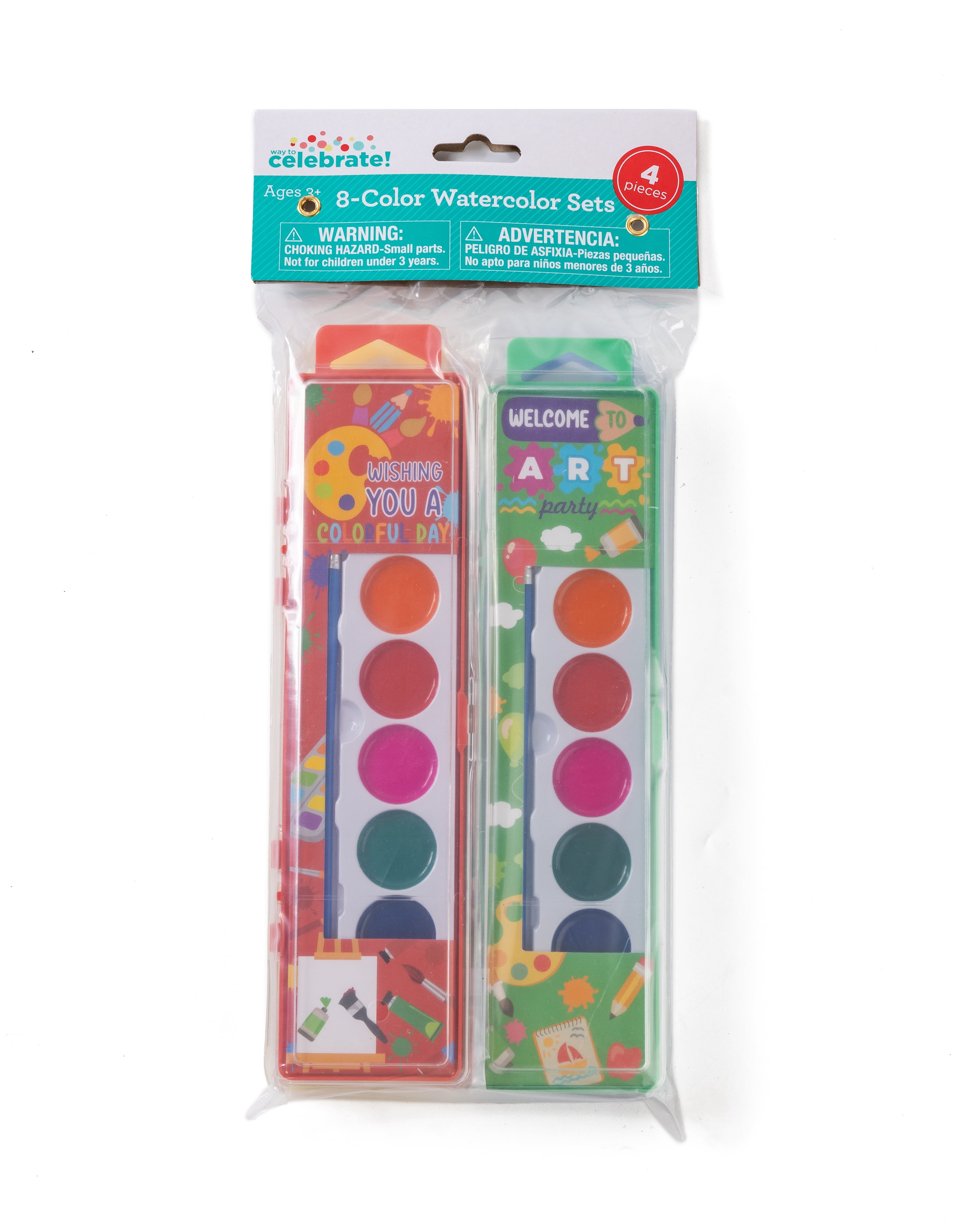 Way To Celebrate 8-Color Watercolor Paint Set Party Favors for Kids, 4 Count with Paintbrush