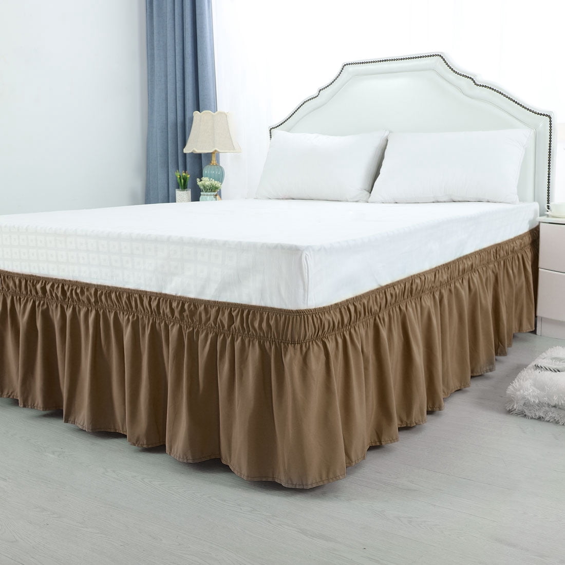 Holzlrgus Wrap Around Dust Ruffle Bed Skirt (15" Drop, Brown) - King Size Bed