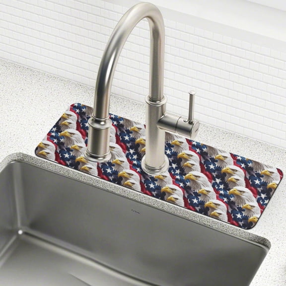 Yayeee Faucet Mat for Kitchen Sink 14.7" Diatomite Long Splash Guard Pad, American Eagle Pattern