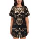 thumbnail image 1 of Fotbe Metal Style Horned Skull Conjunto de Pijama Estampado para Mujer, 2 Piezas, Ropa de Dormir con Camiseta de Manga Corta y Shorts Suaves-Large, 1 of 6