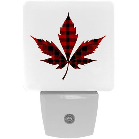 

LED Night Lights Plug into Wall 2-Pack 0.5W Plug in Night Light Dusk to Dawn White Bright Nightlight for Bedroom Bathroom Hallway Kitchen Buffalo Plaid Maple Leaf Red Black