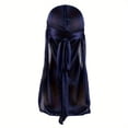 thumbnail image 1 of Men's Silk Durag Bonnet Bandana Silky Du Rag Doo Rag Long Tail Waves Cap Navy Blue, 1 of 6