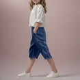 thumbnail image 4 of ATOGUTA Girls Wide Leg Capri Pants Size 6-15 Loose Trousers Flowy with Pockets Elastic Waist Casual Pants for Kids Navy, 4 of 5