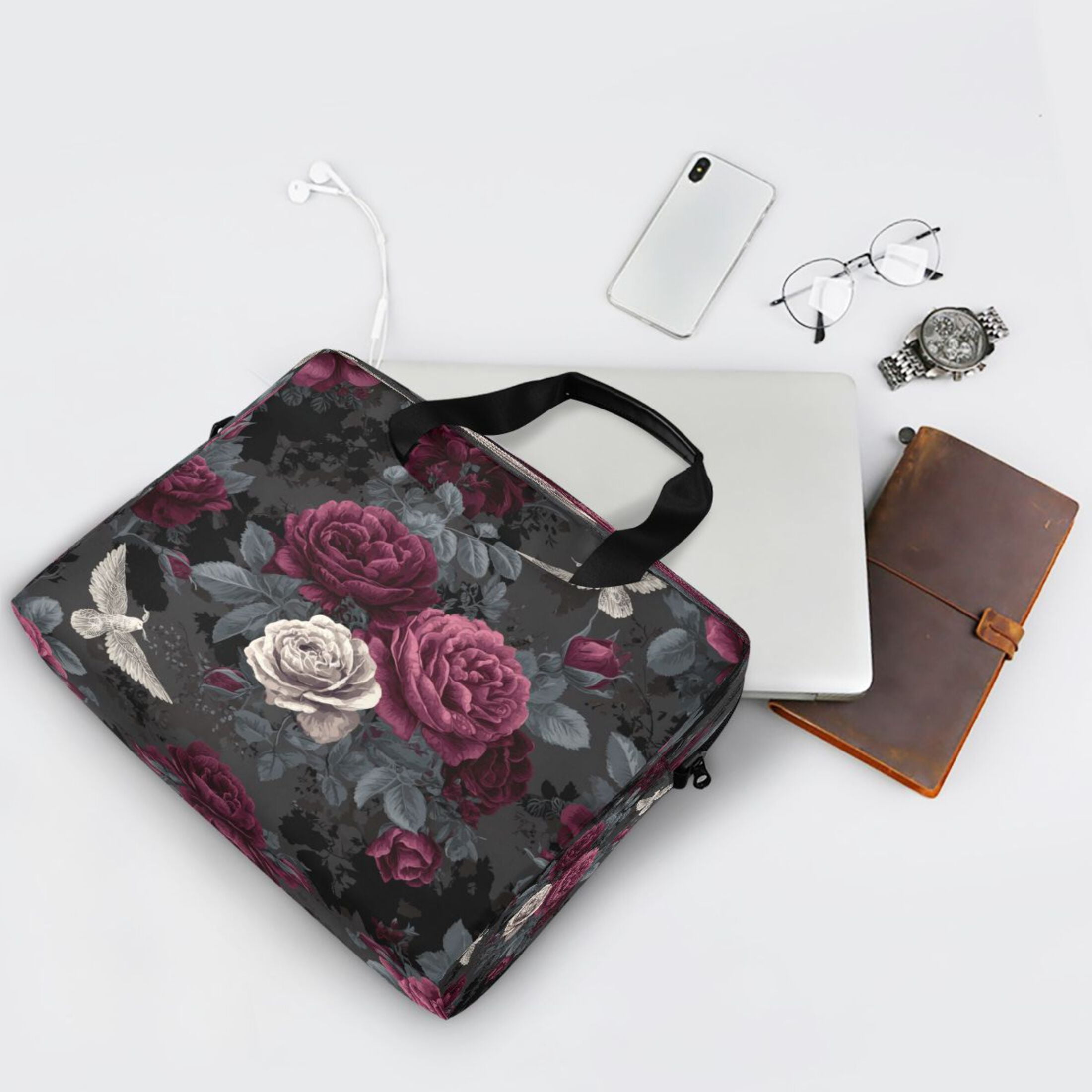 Laptop Bag Laptop Briefcase 15.7 x 3 x 11.8 Inches Laptop Bag Briefcases Laptop Storage Travel Laptop Bag Work Laptop Bag Lovely Gray Flowers