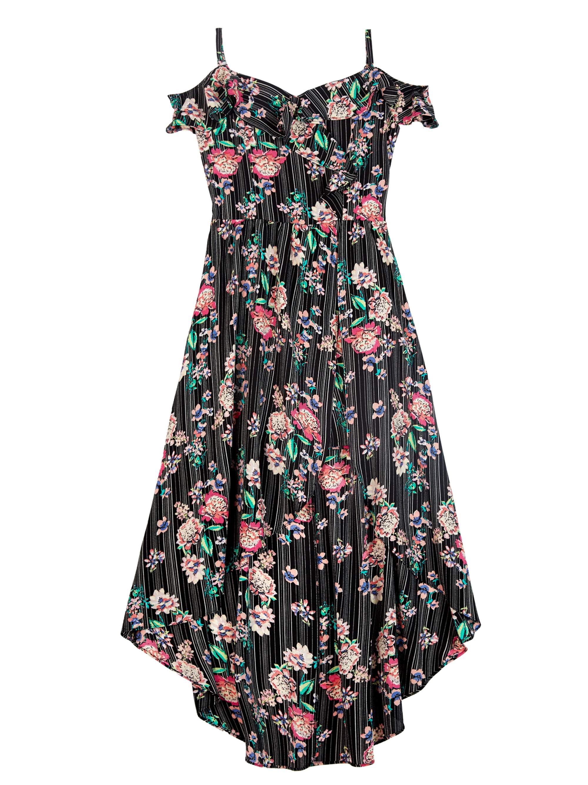 Amy Byer Floral Asymmetrical Cold Shoulder Walk-Thru Maxi Dress with ...