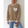 thumbnail image 4 of Suéter de Punto con Cuello Redondo, Larga, Holgado y Liso para Mujer, Estilo Moderno Caqui S, 4 of 9