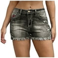 thumbnail image 3 of Riforla Women Pants Embroidered Denim Shorts Fashion Stretchy Ripped Denim Shorts for Women Grey XL, 3 of 6
