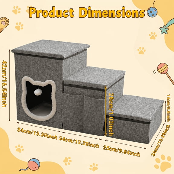 4/3-Step Pet Stairs for High Bed & Sofa, Dog Steps Ramp with Storage, Non-Slip & Soft Cushioned, Sturdy Pet Steps for Senior & Injured Dogs Cats, Pet Supplies Gift