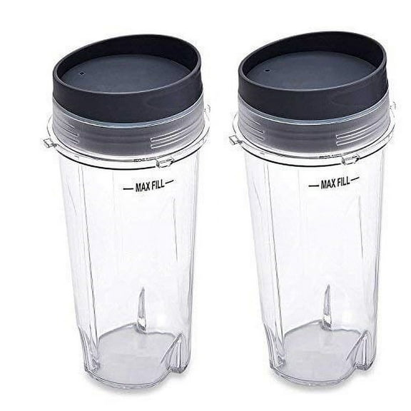 blendin replacement 16oz single serve cup with to go lid, compatible with ninja blenders with 4 tabs and 3" diameter (2 pack)