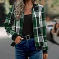 thumbnail image 2 of Stichou Shackets for Women 2025 Fashion Casual Zip Up Flannel Plaid Jackets Long Sleeve Baggy Outwear Coat Fall Clothes Green L, 2 of 5