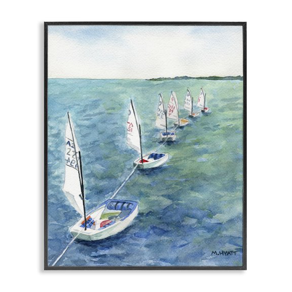 Stupell Industries Tropical Sail Boats Floating in a Row Coastal Landscape Black Framed Giclee Art, 24 x 30, by Melissa Hyatt