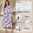 thumbnail image 6 of Yuyamidu Purple Butterfly Long Robes for Women Mid-Length with Zipper Fashion Crew Neck Bathrobe Soft Sleep Nightgown Lightweight Long Sleeve Sleepwear Gowns Size 2XL, 6 of 7