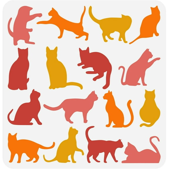 Cat Drawing Stencil 11.8x11.8inch Reusable Painting Template - Craft Cute Pattern for Wall Furniture Wood and Paper White DIY