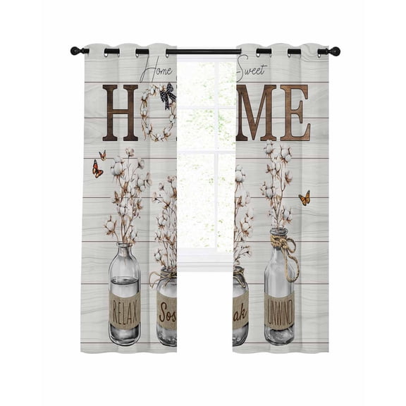 Cotton Floral Blackout Curtains, Light Blocking Print Window Curtains, Farmhouse Botanical Wooden Grain Thermal Insulated Window Drapes for Living Room Kitchen Cafe 2 Panels, 84"W x 63"L