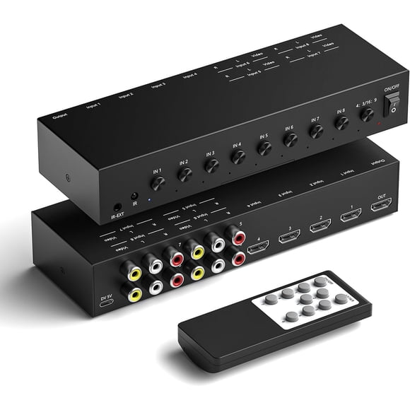 4 Way HDMI 2.0 to HDMI Switch + 4 Way RCA to HDMI Converter for Fire Stick,ROKU, N64, NGC, Wii, PS2/3/4/5, Xbox Series, Xbox ONE, Switch ect.
