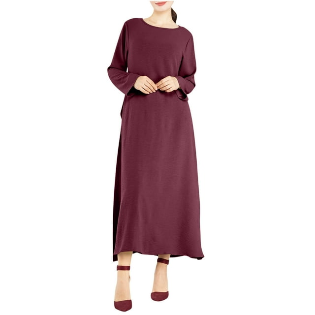Erwazi Robe Tunique d'Automne pour Femmes Décontractée Ample à Manches Longues Col Rond Fluide Robes Longues Maxi