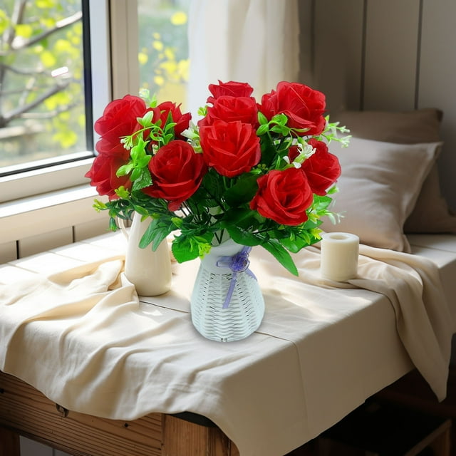 Hogar y cocina, Decoración del hogar, Otra decoración, Ramo de rosas simuladas para el Día de la Madre, gran paquete de 6 flores para mesa de comedor y sala de estar, rosas de plástico.