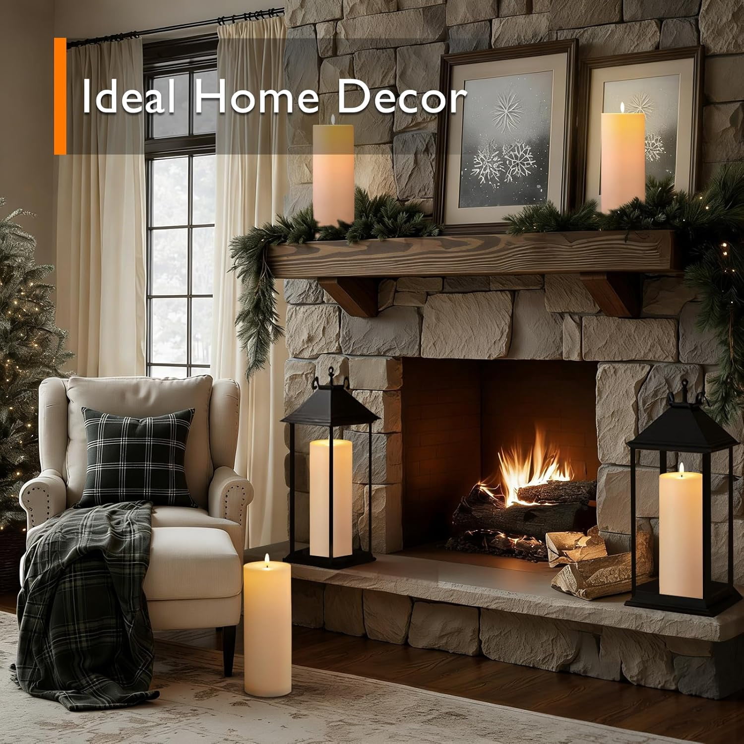 Homemory Flameless Pillar Candles Waterproof Outdoor Battery Operated LED with Remote and Timer, Set of 2, 4" x 12"