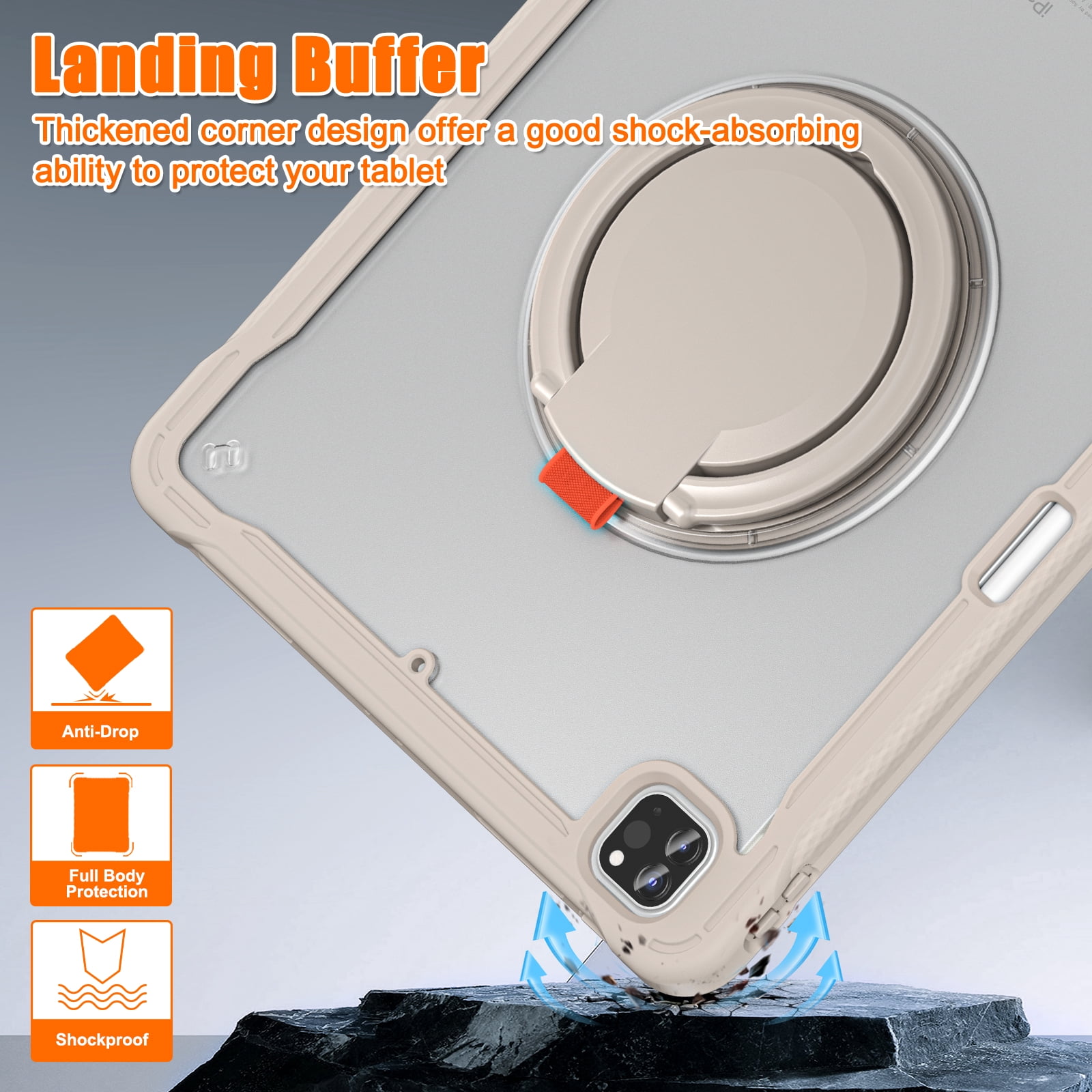 Allytecgroup Rugged Case for Apple iPad Air 13" M3 M2 2025 2024, with Pencil Holder Shoulder Strap Heavy Duty Shockproof Lightweight Rotating Multi Angle Kickstand Case Cover for iPad Air 13,Khaki