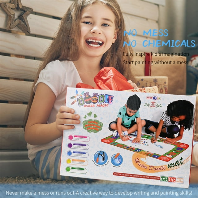 Multicolor Kids Water Doodle Mat With Flying Chess Game, Reusable Drawing Board With Backpack, Educational Travel Toy
