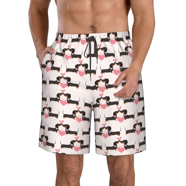 Fotbe Dachshund And Hearts Trajes de Baño Estampados para Hombre, Shorts de Verano de Secado Rápido, Ropa de Playa, Bañadores-Medium