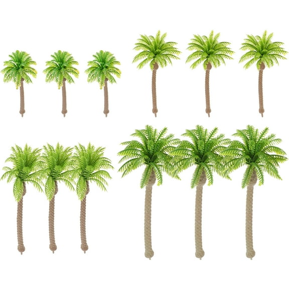 Plastic Miniature Palm Trees for Decor Green Color Lifelike Details 12 Pcs