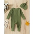 thumbnail image 3 of Bagilaanoe Newborn Baby Boy Fall Jumpsuits Ribbed Long Sleeve Bodysuits + Hat Infant Casual One Piece Rompers, 3 of 9