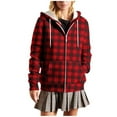 thumbnail image 2 of FDGIU Women's Plaid Flannel Shacket - Plus Size Fleece Lined Hooded Coat, Long Sleeve Button-Down Shirt Jacket, Oversized Flannel Hoodie, Warm Winter Zip-Up Coat, 2 of 6