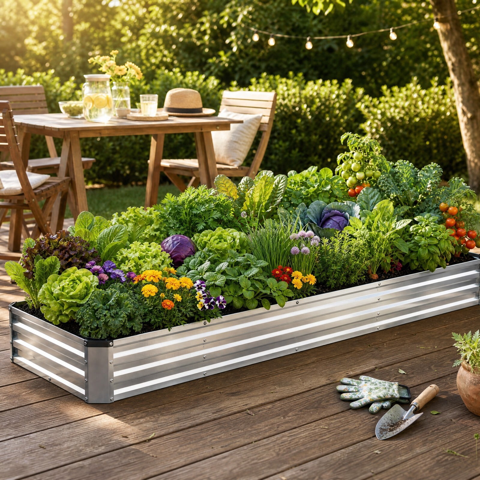 Kelno Galvanized Metal Raised Garden Bed 12x4x1ft Outdoor Planter Box for Vegetables Flowers Herbs Open Bottom Rectangular Raised Bed, Silver