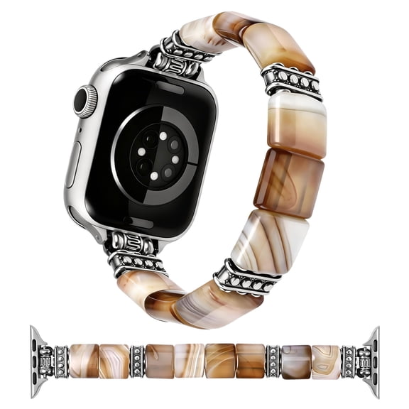 Wearlizer Beaded Agate Band Compatible with Apple Watch 38/40/41/42/44/45/46/49mm, Handmade Natural Stone Stretch Bracelet for Women, Boho Strap for iWatch Series 11/10/9/8/7/6/5/4/SE/Ultra