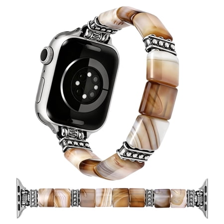 Wearlizer Beaded Agate Band Compatible with Apple Watch 38/40/41/42/44/45/46/49mm, Handmade Natural Stone Stretch Bracelet for Women, Boho Strap for iWatch Series 11/10/9/8/7/6/5/4/SE/Ultra