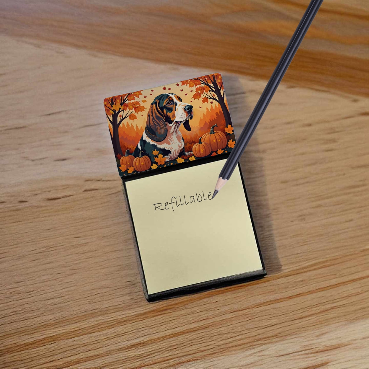 Basset Hound Fall Sticky Note Holder 3.25 in x 5.25 in