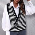 thumbnail image 2 of GEWSEY Striped Sweater Vest for Women Sleeveless Deep V Neck Knitted Tops Casual Button Up Crochet Knitwear (Black, S), 2 of 9