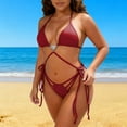 thumbnail image 4 of Two Piece Bikini for Women Backless Summer Trendy Thin Strap Bra Solid Color Tie Two Sides Bottom Triangle Elegant Swimsuit, 4 of 5