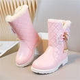 thumbnail image 6 of Girls Ankle Snow Boots Fleece Lined Bow Decor Faux Leather Snow Booties Kids Winter Warm Platform Boots Pink 2.5 Big Kids, 6 of 7
