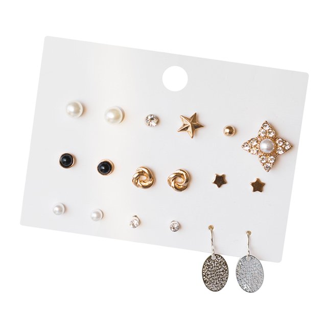 Pendientes Irfora 9 pares/hoja de pendientes de aleación, proceso de galvanoplastia, accesorios de perlas con incrustaci Irfora Pendientes