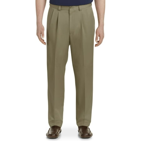 Oak Hill by DXL Men's Big and Tall Waist-Relaxer Pleated Microfiber Pants- New & Improved Fit, Dark Taupe, 50W X 28L