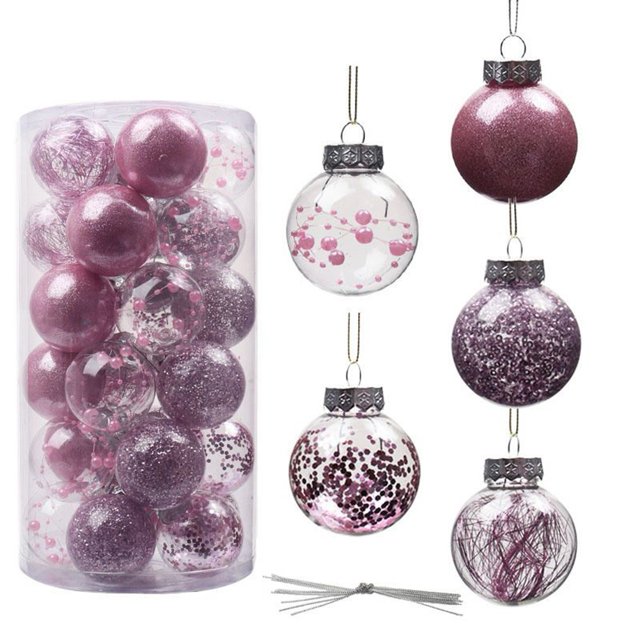 30Pcs Shatterproof Clear Plastic Christmas Ball Ornaments Decorative Xmas Balls Baubles Set with Stuffed Delicate Decorations 2.4"