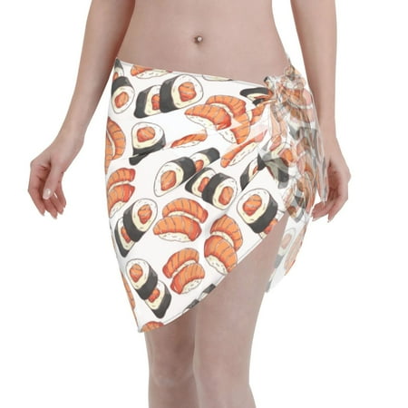 Disketp Sushi Roll Women Swimsuit Cover Up Short Chiffon Summer Beach Sarong Bikini Wrap Skirt Bathing Suit